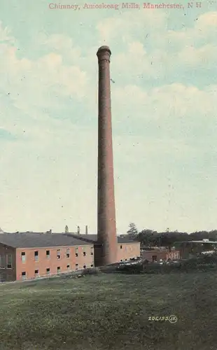 États-Unis 1911: post card Chimney, Amoskeag Mills, Manchester to Bangkok