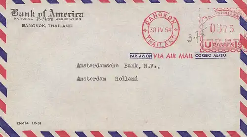 Thailand 1954: Bank of America, Bangkok  to Amsterdam