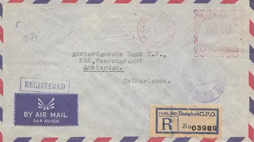Thailand 1954: Nationale Handelsbank, registered, Bangkok  to Amsterdam