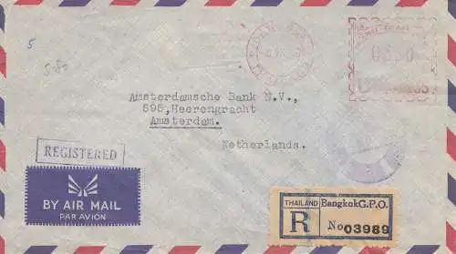Thaïlande 1954: Banque nationale de commerce, registered, Bangkok to Amsterdam