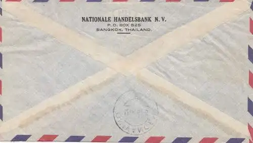 Thailand 1954: Nationale Handelsbank, registered, Bangkok  to Amsterdam