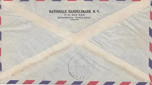 Thaïlande 1954: Banque nationale de commerce, registered, Bangkok to Amsterdam