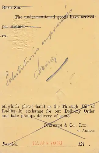 Thaïlande 1918: Bangkok post card to Engi/Switzerland