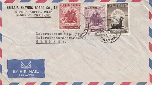 Thaïlande 1958: air mail Bangkok to Laborator Baiersbronn, deere, éléphant