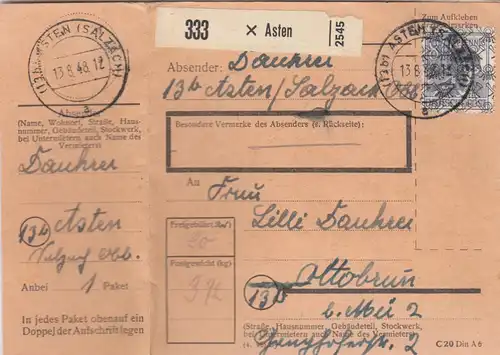 BiZone Paketkarte 1948: Asten Salzach nach Ottobrunn