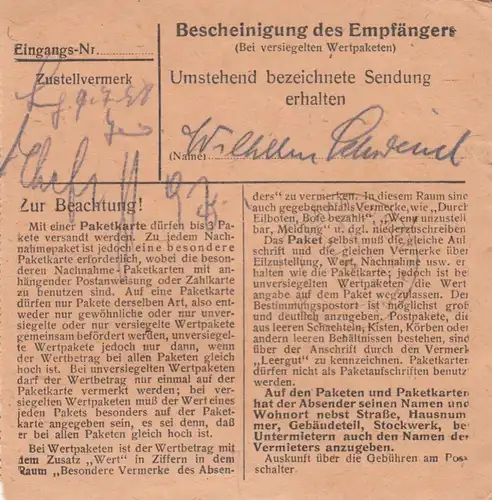 BiZone Paketkarte 1948: Rhodeländerhof, Markt Oberdorf nach Haar