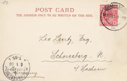 Afrique du Sud 1907: post card Johannesburg to Schneeberg