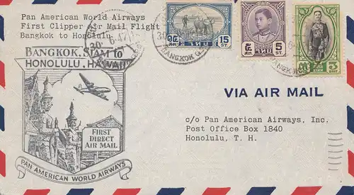 Thaïlande 1947: first clipper air mail flight Bangkok to Honolulu