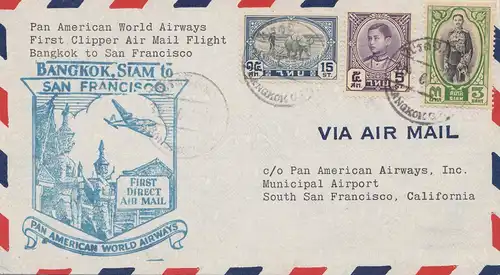 Thaïlande 1947: first clipper air mail flight Bangkok to San Francisco