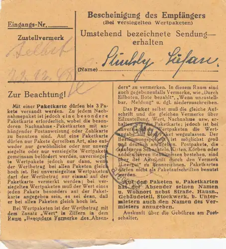 Carte de paquet BiZone 1948: Regensburg Domplatz vers Gmund Tegernsee, Victimes d'urgence