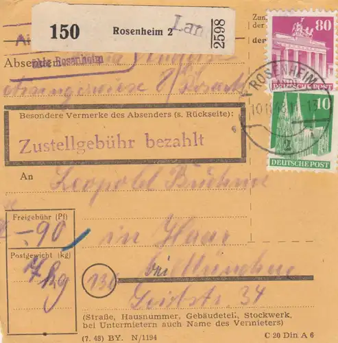 BiZone Paketkarte 1948: Aisingerwiese Rosenheim nach Haar in München