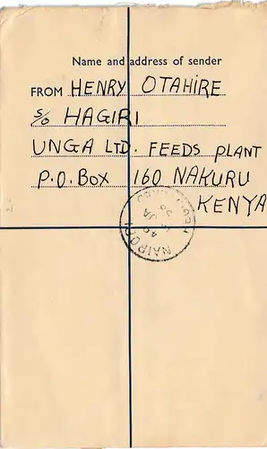 Kenya 1958: air mail registered Nakuru/Kenya to Dublin/Ireland