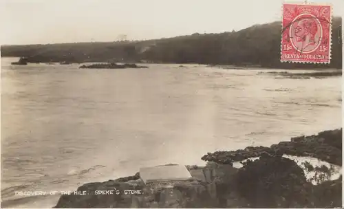 Kenya 192x: postcard Discovery of the Nile, Speke's stone to Offenbach