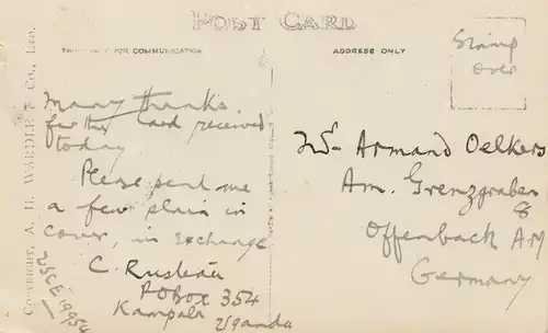 Kenya 192x: Postcard Discovery of the Nile, Speke's stone to Offenbach