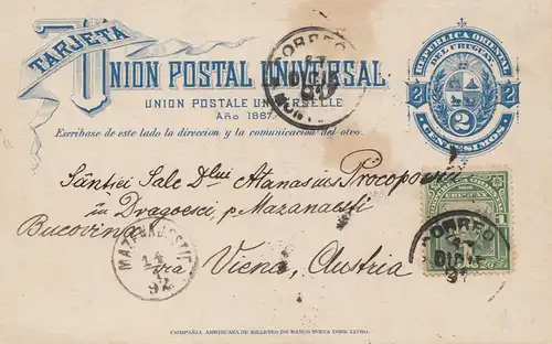 Uruguay 1892: post card to Vienne
