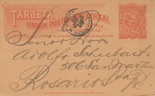 Uruguay 1893: post card Montevideo to Rosario