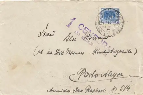 Uruguay 1938: letter to Porto Alegre, censura Rio Grande