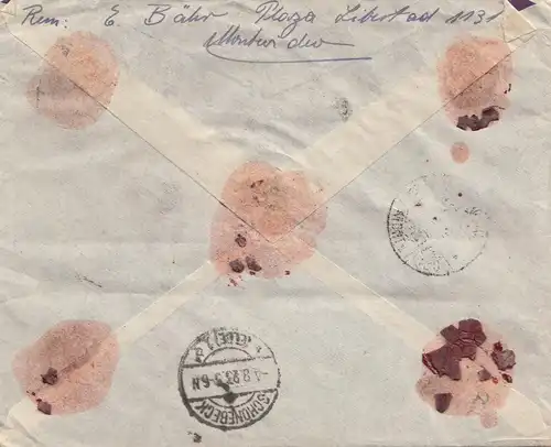 Uruguay 1923: registered letter Montevideo to Schönebeck/Elbe
