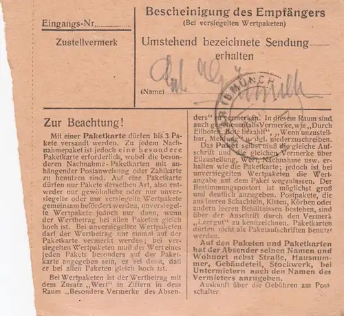 BiZone Paketkarte 1948: Roding Haunried nach Eglfing