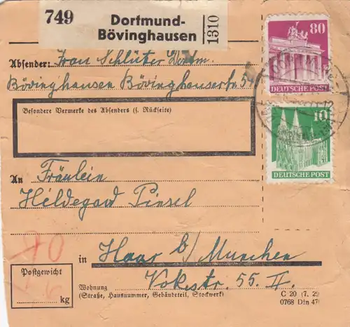 BiZone Paketkarte 1948: Dortmund-Bövinghausen nach Haar