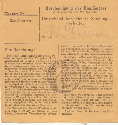 BiZone Paketkarte 1948: Bernried bei Metten nach Haar b. München