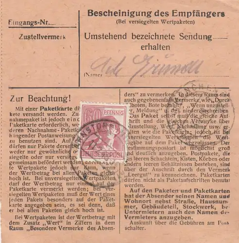 Carte de paquet 1948: Arnstorf Pfarrhof vers Eglfing