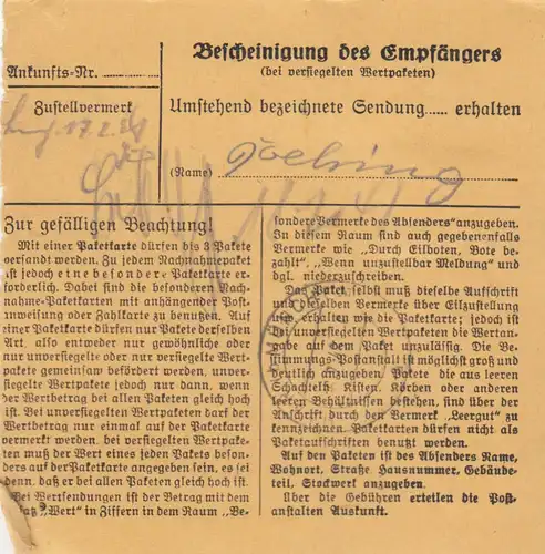 Carte de paquet 1948: Griesbach Rottal après Haar