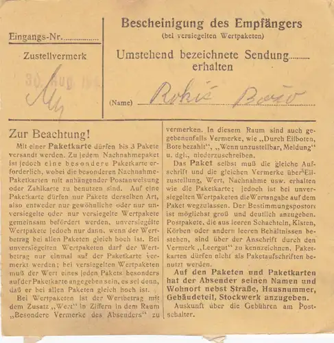 Carte de paquet 1947: Rettenbach Autenzell vers Bad Aibling, Aérodrome