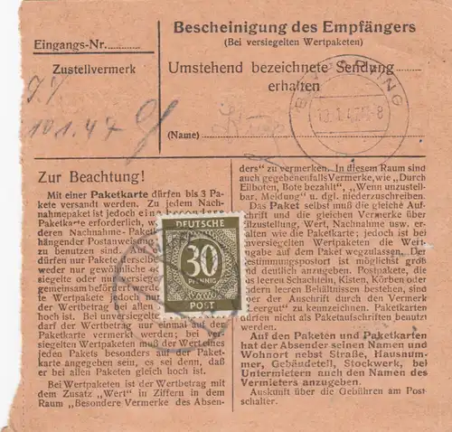 Paketkarte 1947: Waffenbrunn nach Hagenbrunn, Aibling