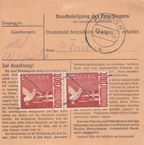 Carte de paquet 1948: Hoheneggesieren vers Pullach, supplément