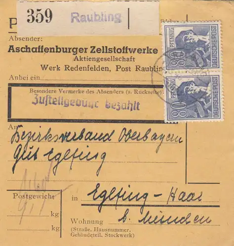 Carte de paquet 1948: Redenfelden Voleur après Eglfing, Auto-bookeur
