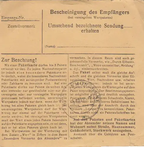 Carte de paquet 1947: Lochham d'après Eglfing, asile