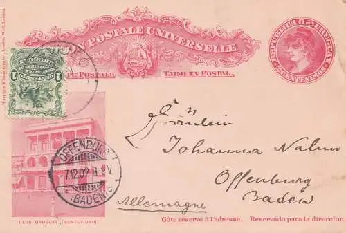 Uruguay 1902: post card Montevideo to Offenburg