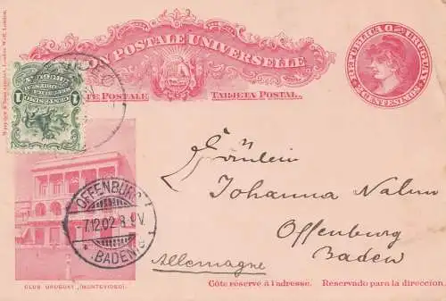 Uruguay 1902: post card Montevideo  to Offenburg