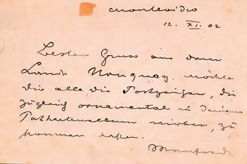 Uruguay 1902: post card Montevideo to Offenburg