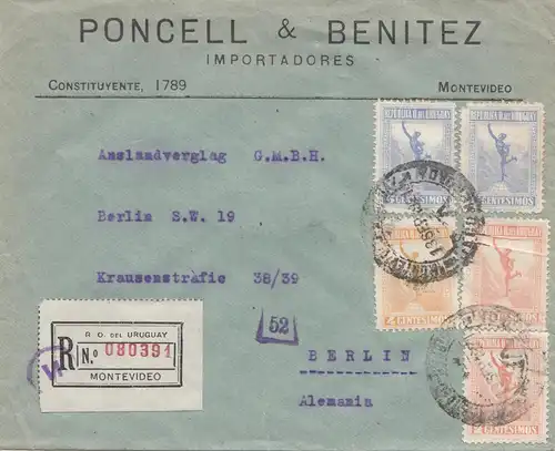 Uruguay 1921: registered Montevideo to Berlin