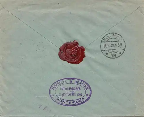 Uruguay 1921: registered Montevideo to Berlin