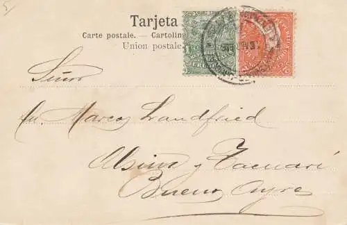 Uruguay 1906: post card MontevideoDligencia Vadeando un Arroyo to Buenos Aires