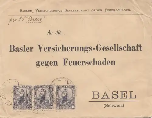 Uruguay 1902: Montevideo Basler Versicherung per SS Percei to Basel