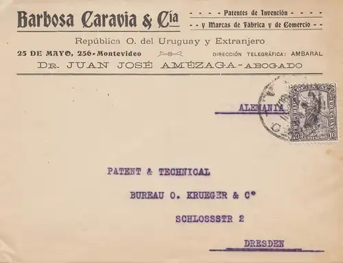 Uruguay 1907 Mondevideo to Dresde