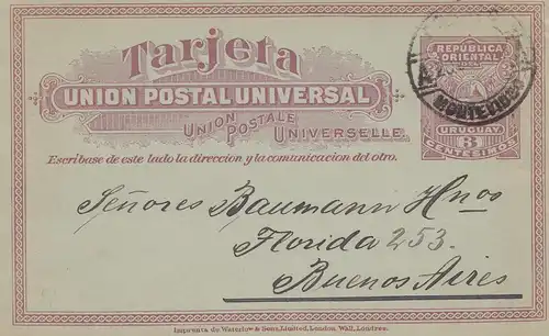 Uruguay 1899: post card Montevideo to Buenos Aires
