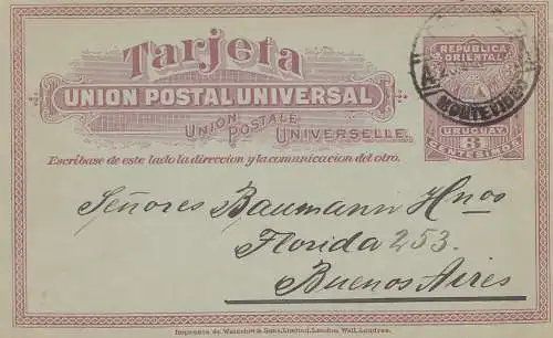 Uruguay 1899: post card Montevideo to Buenos Aires