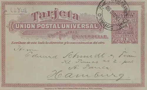 Uruguay 1898: post card Montevideo to Hambourg