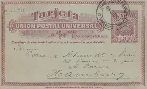 Uruguay 1898: post card Montevideo to Hambourg
