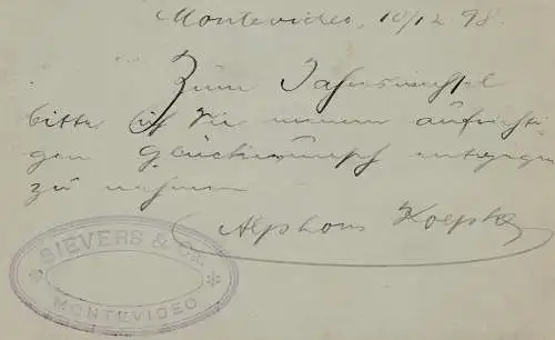 Uruguay 1898: post card Montevideo to Hambourg