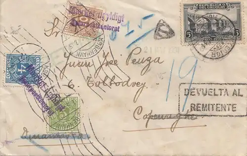 Uruguay 1931: Montevideo to Copenhagen/DK - Inconnu, Devuelta al Remitente