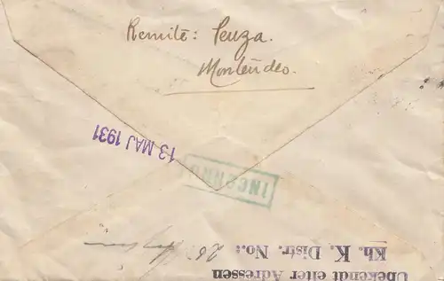 Uruguay 1931: Montevideo to Copenhagen/DK - Inconnu, Devuelta al Remitente