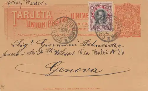 Uruguay 1897: Montevideo post card  to Genf/Switzerland