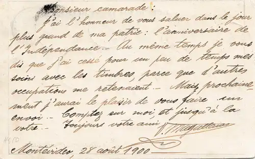 Uruguay 1900: post card Montevideo to Brussels /Belgium