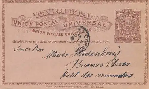 Uruguay 1899:  Montevideo to Buenos Aires, post card